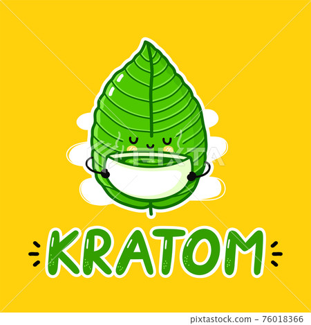 Cute funny kratom leaf drink tea character logo design. Vector flat line cartoon kawaii character illustration icon. Kratom leaf character logo template concept Cute funny kratom leaf drink tea character logo design. Vector flat line cartoon kawaii character illustration icon. Kratom leaf character logo template concept 76018366