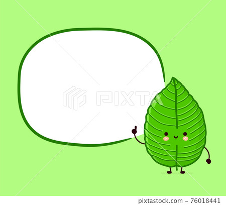 Cute funny happy kratom leaf cube character with text box. Vector flat line cartoon kawaii character illustration icon. Kratom leaf character concept 76018441