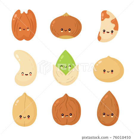 Cute happy nuts set. Vector flat cartoon... - Stock Illustration [76018450]  - PIXTA