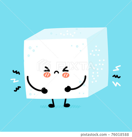 Cute funny sad sugar piece cube character. Vector flat line cartoon kawaii character illustration icon. Sugar cube character concept 76018588