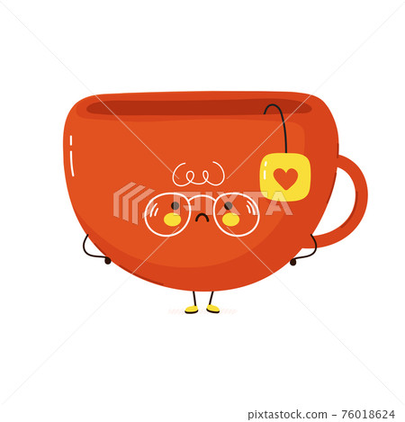 Cute sad Tea cup character. Vector hand drawn cartoon kawaii character illustration icon. Isolated on white background. Tea cup character concept 76018624