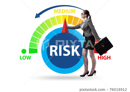 Businesswoman in risk metering and management concept 76018912