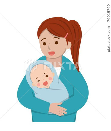 母親與嬰兒的卡通漫畫人物向量 76019740