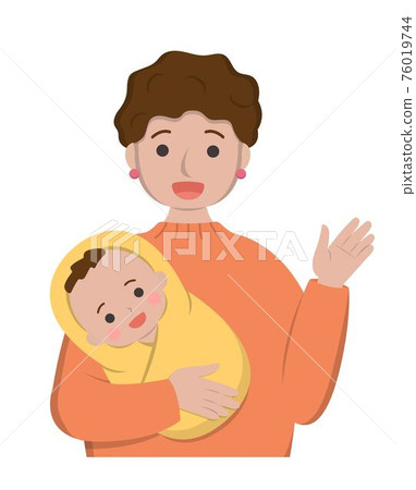 母親與嬰兒的卡通漫畫人物向量 76019744