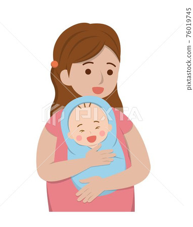 母親與嬰兒的卡通漫畫人物向量 76019745
