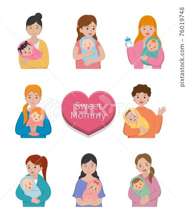 8種母親與襁褓嬰兒的卡通漫畫人物向量集 8種母親與襁褓嬰兒的卡通漫畫人物向量集 76019748