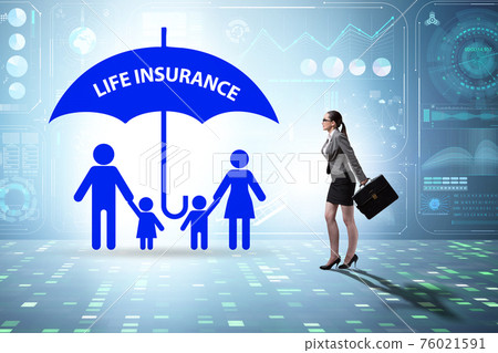 Life insurance concept with family under umbrella 76021591