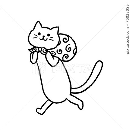 Line drawing illustration of a cat carrying a furoshiki Line drawing illustration of a cat carrying a furoshiki 76022059