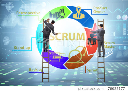 Businessman in SCRUM agile method concept Businessman in SCRUM agile method concept 76022177