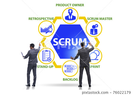 Businessman in SCRUM agile method concept Businessman in SCRUM agile method concept 76022179