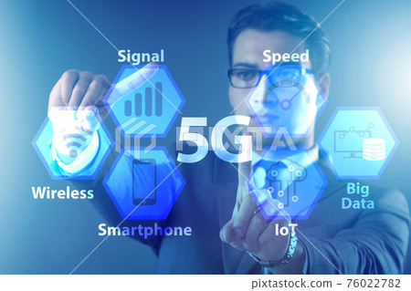 Businessman pressing button in 5g concept 76022782
