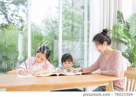 Portrait of happy cheerful family, young mother and two daughters 194 Portrait of happy cheerful family, young mother and two daughters 194 76023384
