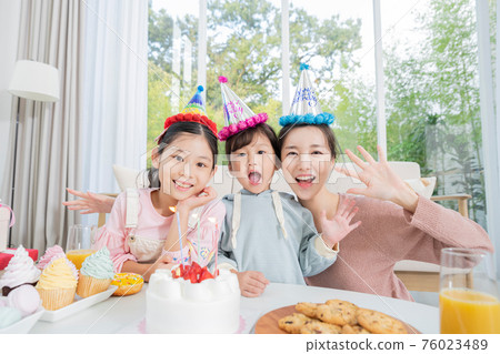 Portrait of happy cheerful family, young mother and two daughters 153 Portrait of happy cheerful family, young mother and two daughters 153 76023489