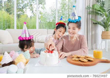 Portrait of happy cheerful family, young mother and two daughters 165 Portrait of happy cheerful family, young mother and two daughters 165 76023497