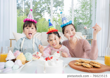 Portrait of happy cheerful family, young mother and two daughters 172 Portrait of happy cheerful family, young mother and two daughters 172 76023515