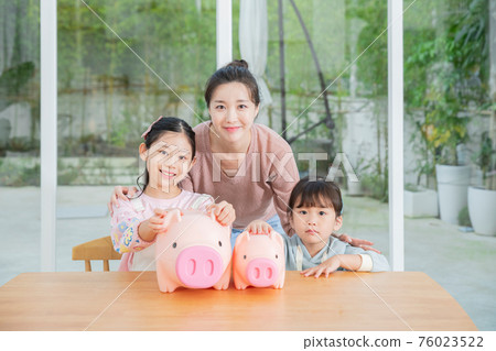 Portrait of happy cheerful family, young mother and two daughters 187 Portrait of happy cheerful family, young mother and two daughters 187 76023522