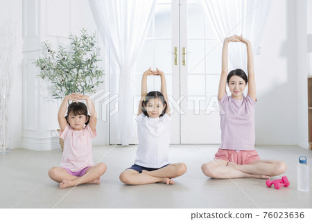 Portrait of happy cheerful family, young mother and two daughters 398 Portrait of happy cheerful family, young mother and two daughters 398 76023636