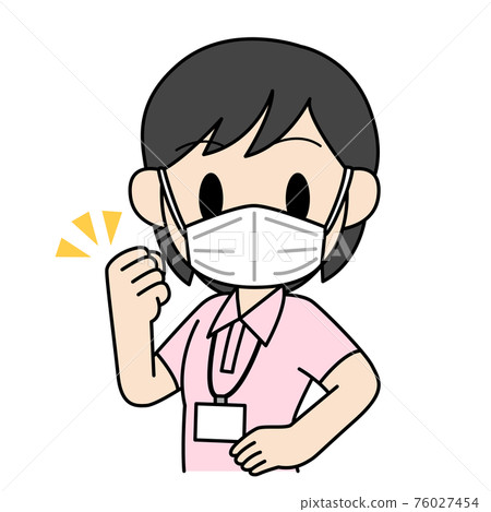 穿著馬球衫的年輕女子(面具)擺出可愛的觸感姿勢 穿著馬球衫的年輕女子(面具)擺出可愛的觸感姿勢 76027454