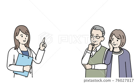 Doctors, female doctors, patients, seniors, elderly people, illustration materials to explain to elderly couples 76027817