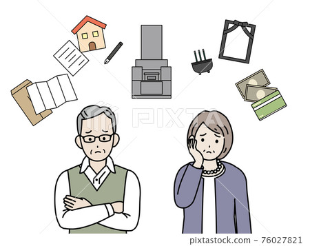老年夫婦思考生命的終結繼承葬禮墳墓遺書煩惱老年老人老人插圖素材 76027821