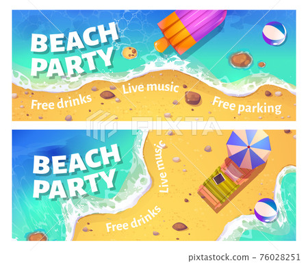 Beach party cartoon flyer with woman in ocean Beach party cartoon flyer with woman in ocean 76028251