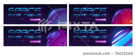 Galaxy travel cartoon landing page with planets Galaxy travel cartoon landing page with planets 76028268