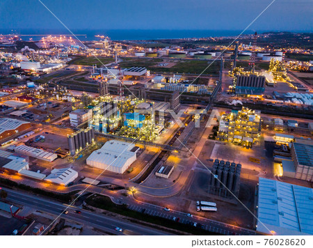 Chemical factory at night, Salou, Spain Chemical factory at night, Salou, Spain 76028620