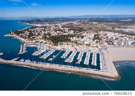 Aerial view of Torredembarra with harbor 76028623