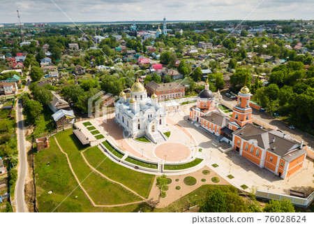 Nikitsky monastery from helicopter. Transfiguration temple. City Kashira. Russia 76028624