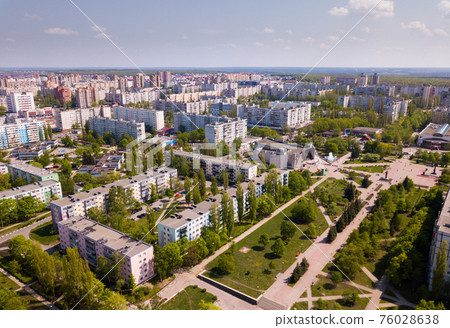 Panoramic view from drone of the residential district of city Old Oskol. Russia Panoramic view from drone of the residential district of city Old Oskol. Russia 76028638