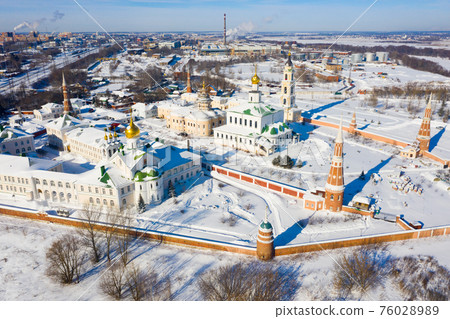 Winter aerial view of Old Golutvin Monastery in Kolomna Winter aerial view of Old Golutvin Monastery in Kolomna 76028989