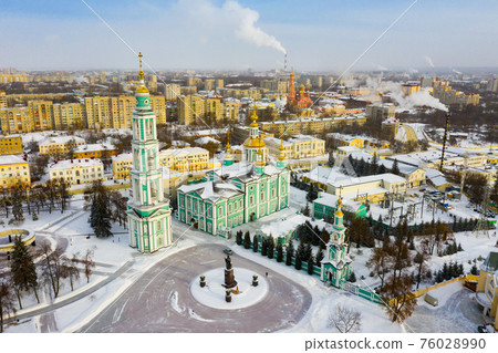 Aerial view of Spaso-Preobrazhensky Cathedral in Tambov in winter Aerial view of Spaso-Preobrazhensky Cathedral in Tambov in winter 76028990