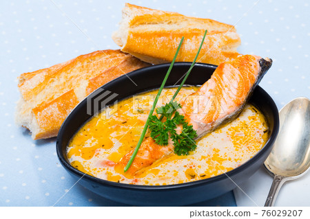Cheese and salmon soup Cheese and salmon soup 76029207