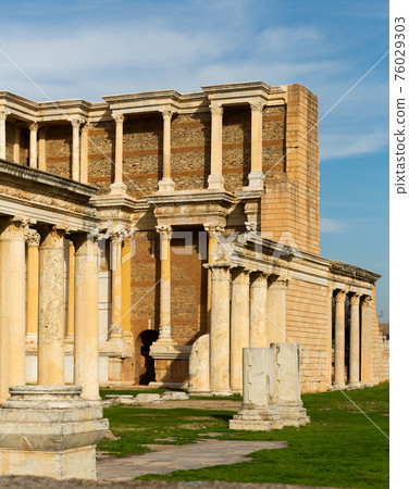 Sardis ancient city which has gymnasium and synagogue ruins and columns in Manisa Sardis ancient city which has gymnasium and synagogue ruins and columns in Manisa 76029303