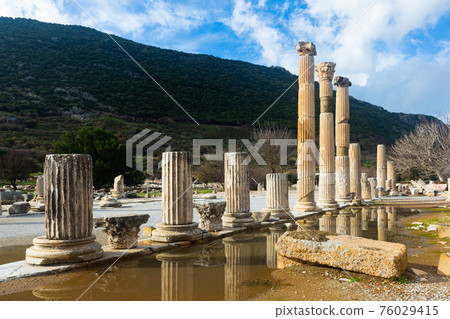 Remaining elements of State Agora columns in Ephesus, Turkey 76029415