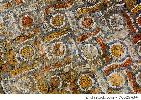 Remaining mosaic floors at ruins of residential buildings of Ephesus, Turkey 76029434