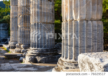 Architectural elements and parts of columns of Temple of Athena in Priene, Turkey 76029517