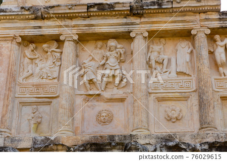 Figured marble reliefs of antique Sebasteion in Aphrodisias, Turkey 76029615