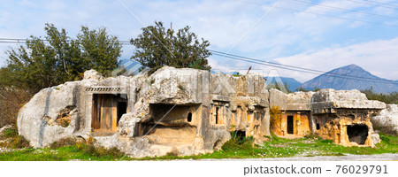 Remains of stone cut tombs in ancient Araxa, Turkey Remains of stone cut tombs in ancient Araxa, Turkey 76029791