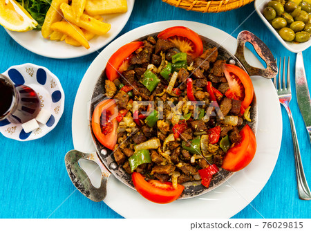 Turkish meat dish called Sach Kavurma (Sac Kavurma). 76029815