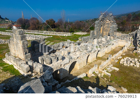 Stage building of ruined Roman theatre in Tlos, Turkey Stage building of ruined Roman theatre in Tlos, Turkey 76029913