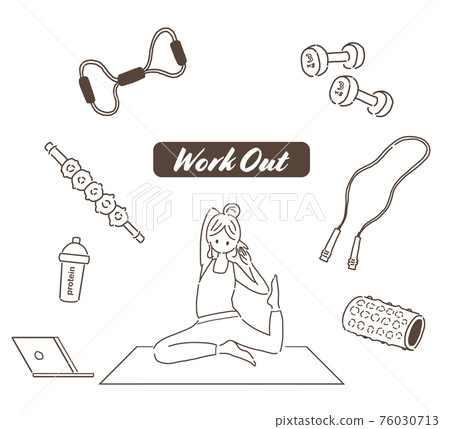 健身用品和女性插畫 健身用品和女性插畫 76030713