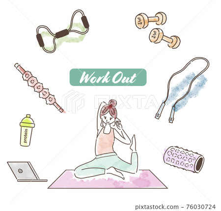 健身用品和女性插畫 健身用品和女性插畫 76030724