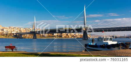 Cable-stayed metro bridge across Golden Horn in Istanbul, Turkey 76031165