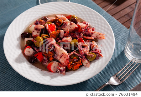 Seafood Salpicon with shrimp, mussels, octopus, vegetables and olives Seafood Salpicon with shrimp, mussels, octopus, vegetables and olives 76031484