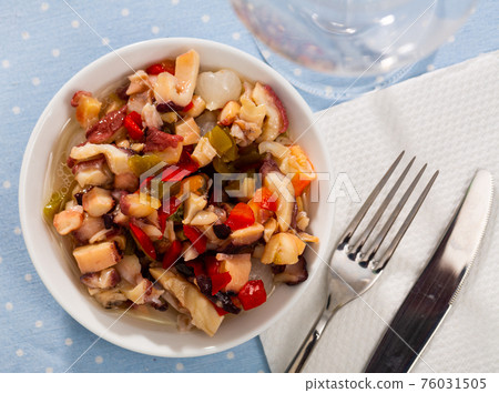 Salpicon de Marisco, cold salad from seafood with vegetables Salpicon de Marisco, cold salad from seafood with vegetables 76031505