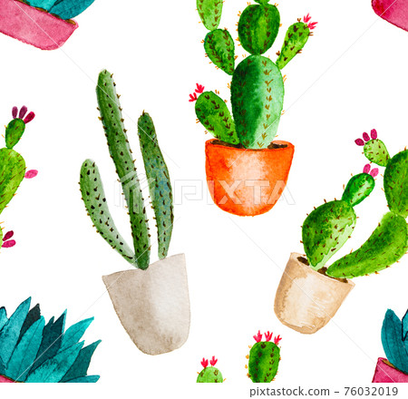 Seamless pattern of high quality hand painted watercolor elements for your design with succulent plants, cactus and more. Seamless pattern of high quality hand painted watercolor elements for your design with succulent plants, cactus and more. 76032019