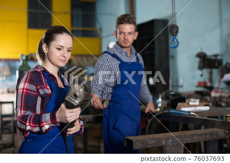 woman is working with circular woman is working with circular 76037693
