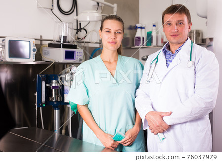 Portrait of a professional doctor veterinarian and nurse in a clinic 76037979