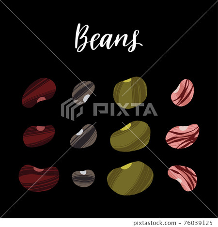 Different kinds of beans. Carbs for healthy nutrition. 76039125